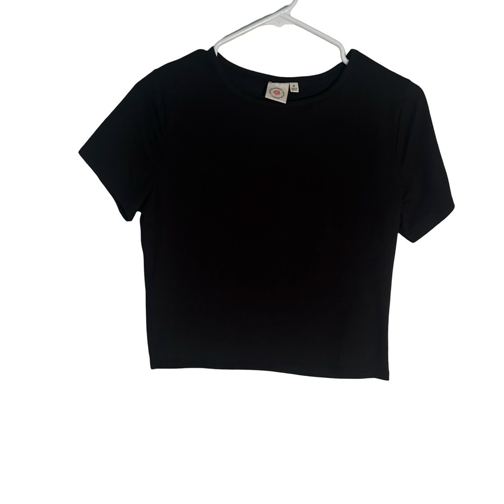 Black Cropped Crewneck Tee - Women